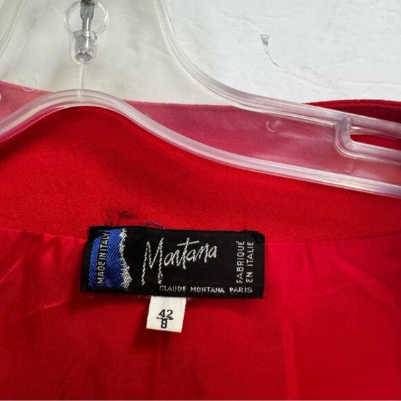 CLAUDE MONTANA Vintage 80s Tailored Blazer Jacket Futuristic Top Rare Red Wool 8 - Picture 8 of 16
